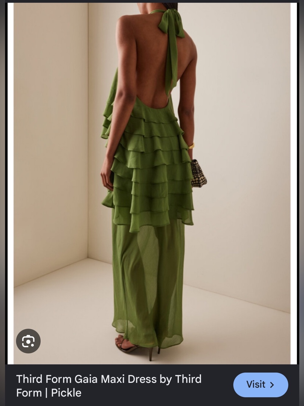 Third Form Gaia Maxi Dress — Pickle Green Ruffle Halter - Picture 2 of 7